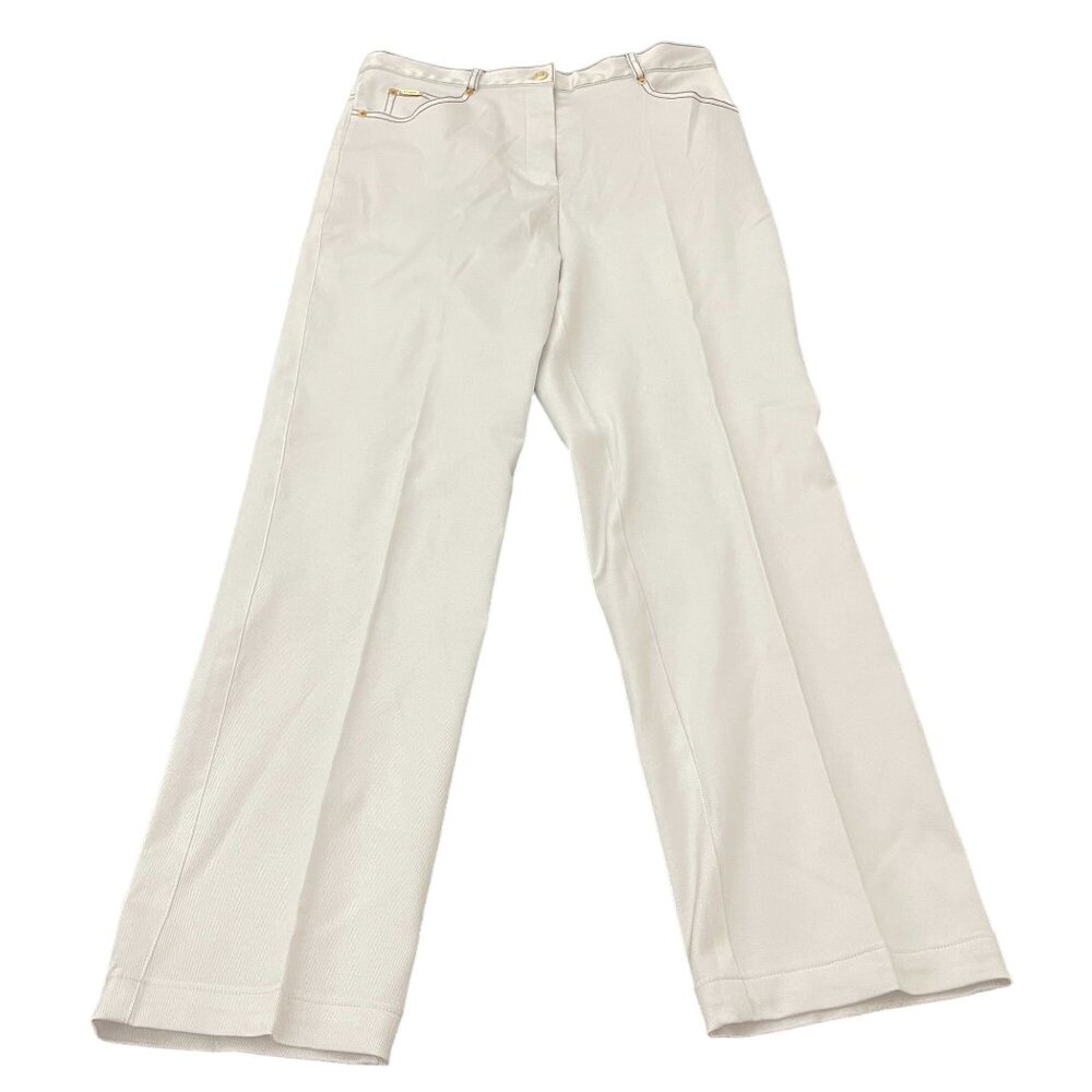 St. John Sports White Shimmery Jean With Gold Hardware, Size 30
